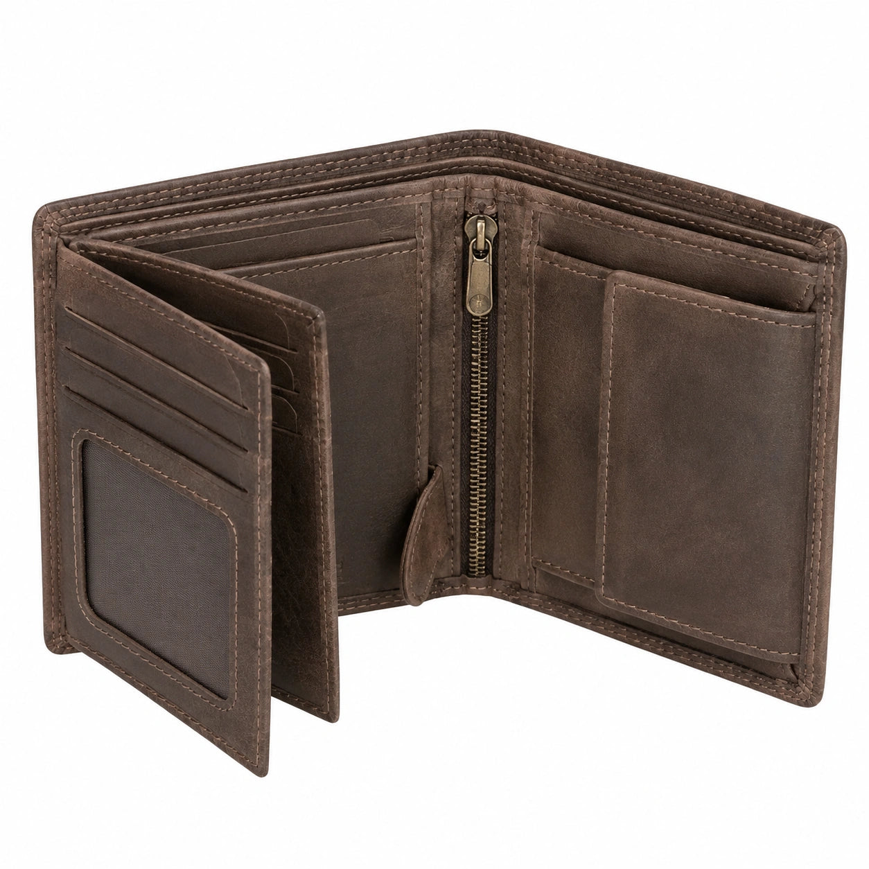 Geldbörse 12 x 9.5 x 2 cm aus Leder Braun mit Kartenfächern und Reißverschluss