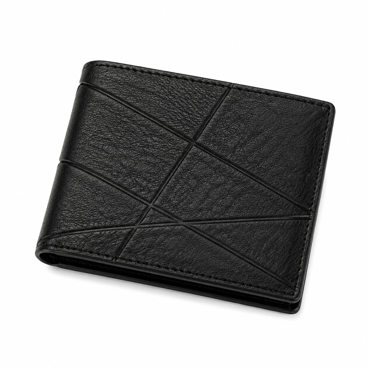 Geldbörse 12 x 9.5 cm Kunstleder Schwarz mit geometrischem Linienmuster faltbar