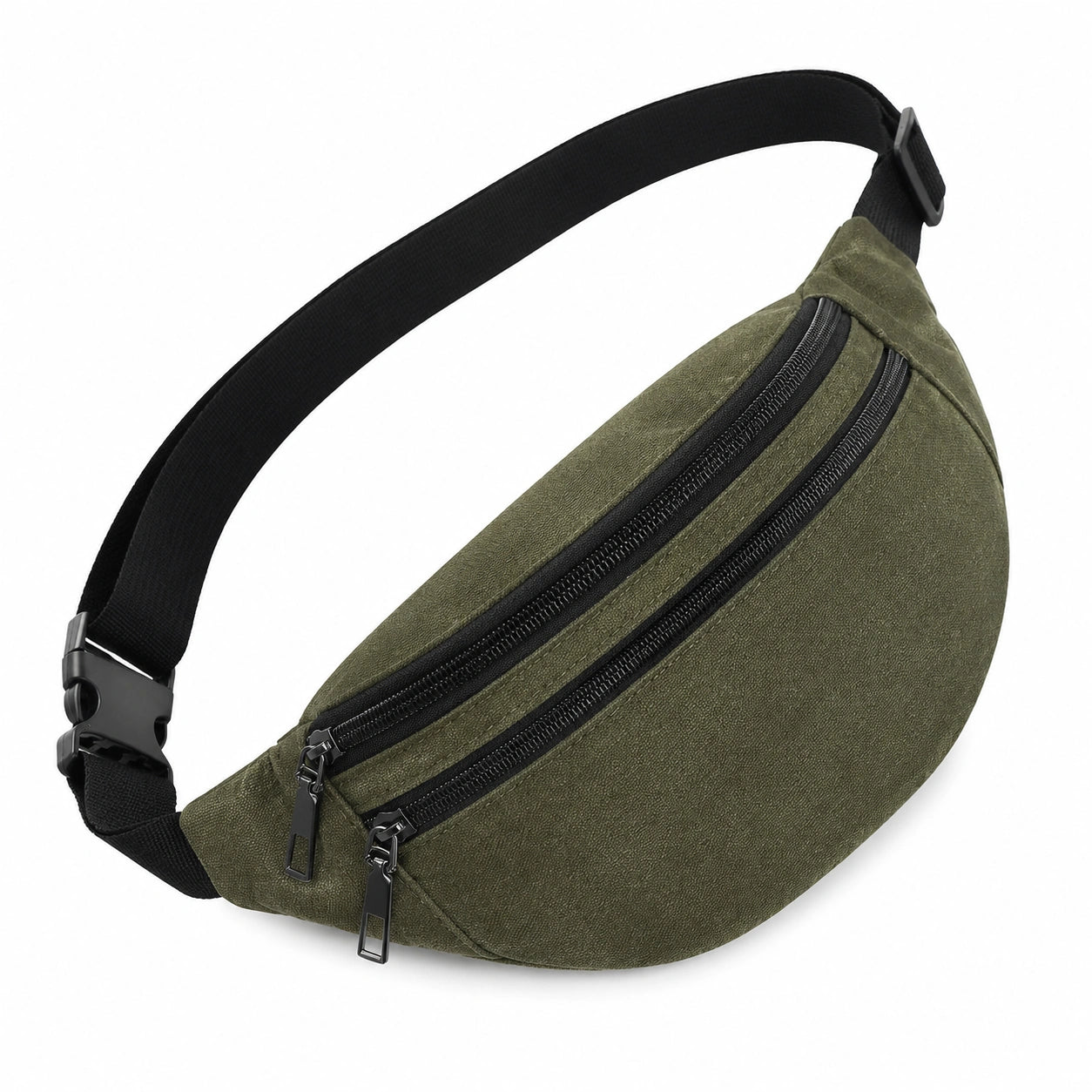 Bauchtasche 3 L aus Textil Olivgrün mit verstellbarem Gurt und Reißverschlussfächern