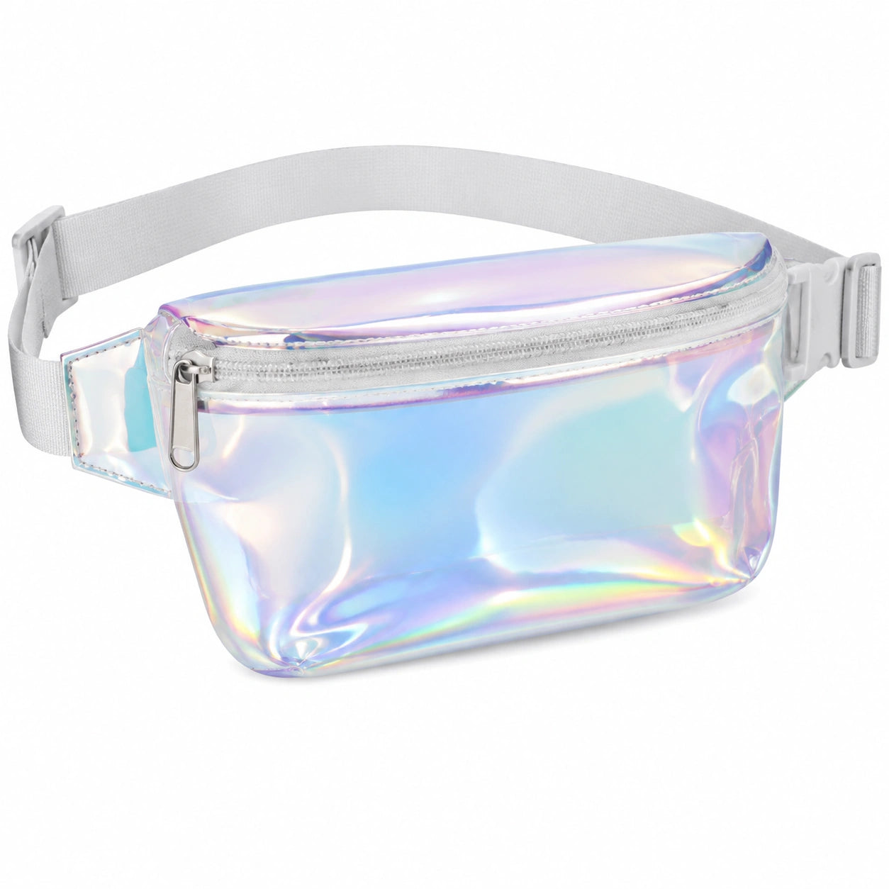 Gürteltasche 24 x 5 x 14 cm aus PVC transparent irisierend mit verstellbarem Gurt und Reißverschluss