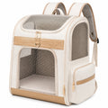 Tiertransport-Rucksack 42 x 30 x 42 cm aus Textil Creme Beige mit Netzfenstern und Reißverschluss