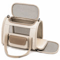Haustier-Transporttasche 45 cm aus Textilgewebe in Beige mit Netzfenstern und Schultergurt