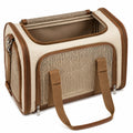 Haustier-Transporttasche 45 x 28 x 28 cm Textil Beige/Braun mit Netzfenstern und Tragegurten