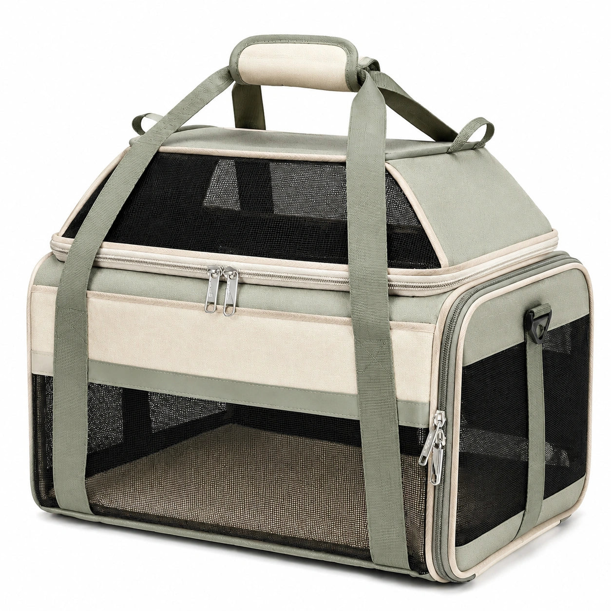 Haustier-Transporttasche 45 x 30 x 30 cm Textil Mesh Salbeigrün für kleine Haustiere faltbar