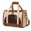 Haustier Transporttasche 45 x 28 x 30 cm aus Textil in Beige Braun mit Netzfenster und Schultergurt