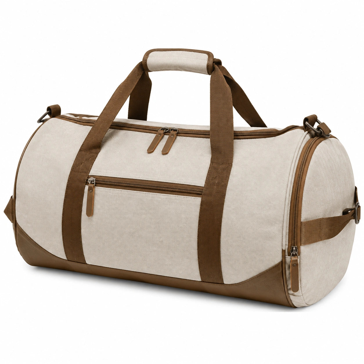 Sporttasche 50 cm Textil Beige Braun mit Reißverschluss und Tragegriffen