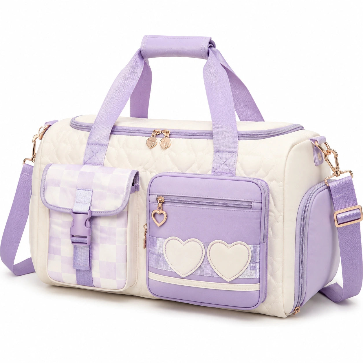 Sporttasche 45 x 25 x 28 cm Kunstfaser Creme Lila mit Schultergurt
